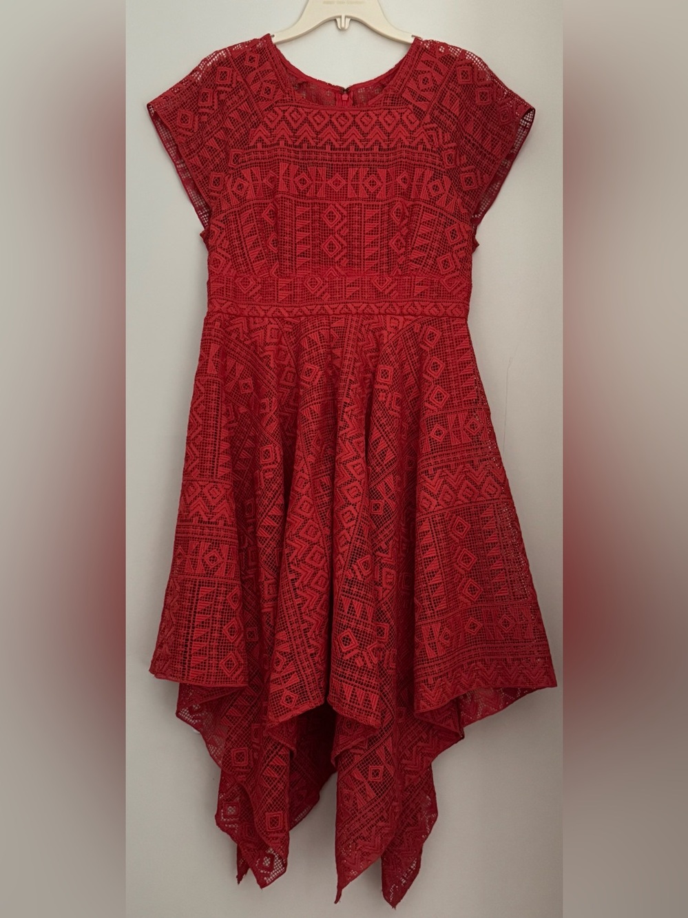 Mauve Red Asymmetrical Lace Fit Dress